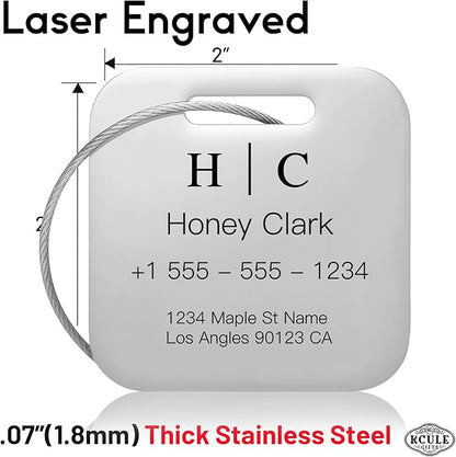 Stainless Luggage Tags for Suitcases 4 Pack: Metal Personalized Luggage Tags for Backpacks & Bags with Customizable Texts (Silver)