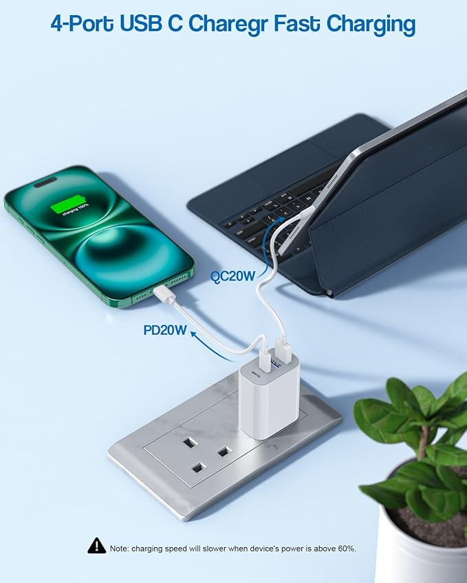 40W iPhone 17 16 Charger Block,2Pack 4-Port Fast USB C Charger Blocks,Multiport PD Power Adapter & QC Phone Charging Apple Adapter for iPhone 17 Air/17 Pro Max/16e/16 Pro/15/15Pro Max/14/13/12/11/iPad