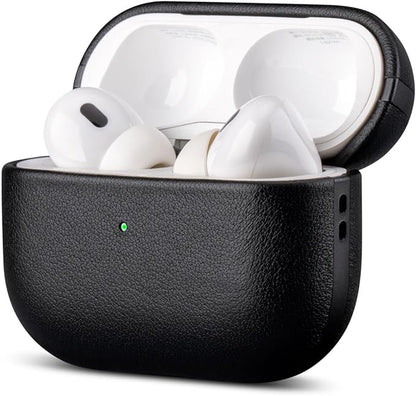 LOPIE Leather Case for AirPods Pro 2nd Generation - Handmade AirPods Pro 2 Case Cover with Lanyard - Made of Full Grain Leather - Drop Protection Hard Shell Cover - Wireless Charging Compatible, Black