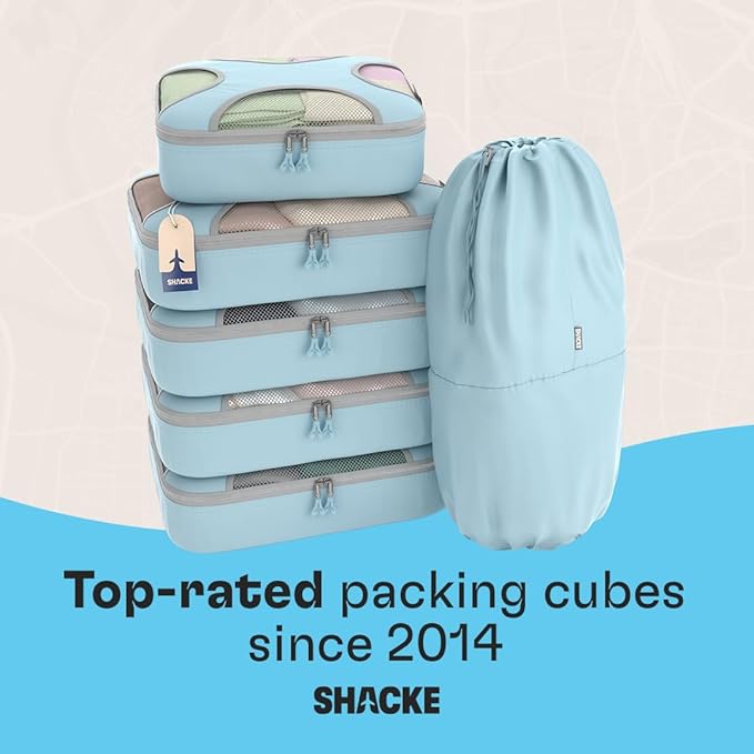 Shacke 6 Set Packing Cubes for Travel - Compression Packing Bags/Travel Organizer - Luggage Organizer Bags for Traveling - Travel Essentials for Women - Cruise Must Haves Packing List