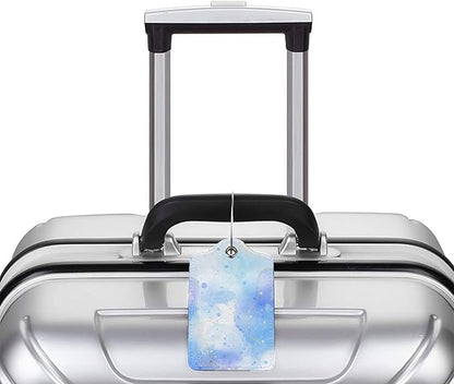 Light Blue Luggage Tags for Suitcases, 2 Pieces PU Leather Bag Tags with Full Back Privacy Cover Name ID Card Stainless Steel Loop, Blue and Gold Marble Baggage Tags for Women Girls Men Boys Travel