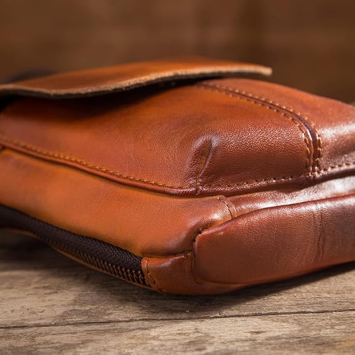 Versatile Cowhide Small Messenger Bag for Men Genuine Leather Waist Pack for Daily Use and Outdoor Activities