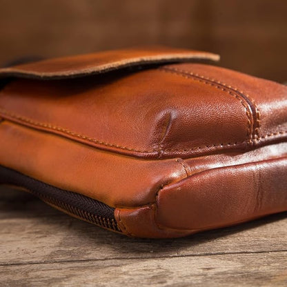Versatile Cowhide Small Messenger Bag for Men Genuine Leather Waist Pack for Daily Use and Outdoor Activities