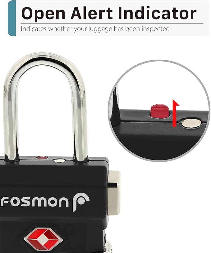 Fosmon TSA Approved Luggage Locks, Suitcase Travel Lock with Push Release Button for Extra Security, 3 Digit Combination Padlock for Gun Case Backpack Zipper Anti Theft Gym Locker - Black, 3 Pack