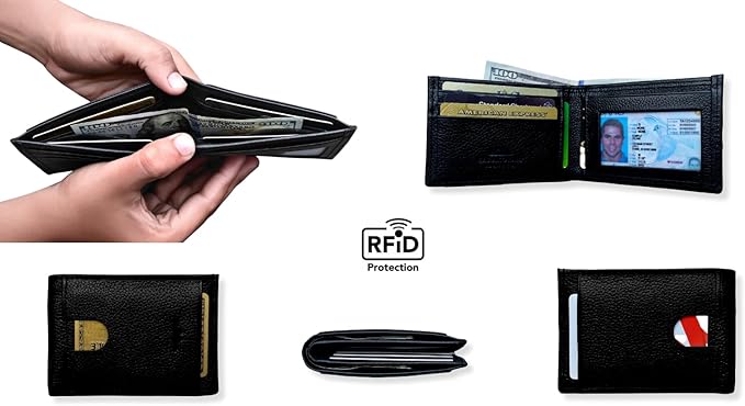 KARAKORAM LEATHER Artisan Made Premium Cowhide Leather Slim BiFold Wallet for Men | RFID Blocking Front Pocket Everyday Carry | Fits 12-14 Cards with 2 External Quick Access Slots (Midnight Black)
