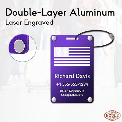 Luggage Tags for Suitcases 4 Pack: Personalized Luggage Tags for Backpacks & Bags Tags with Coustomizable Texts (Purple)