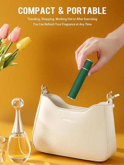 10ML Genuine Leather Atomizer Sprayer for Perfume - Portable Mini Cologne Sprayer for Woman Man - Perfume Travel Refillable Bottle,Travel Essential Fragrance Spray Bottle (Green)