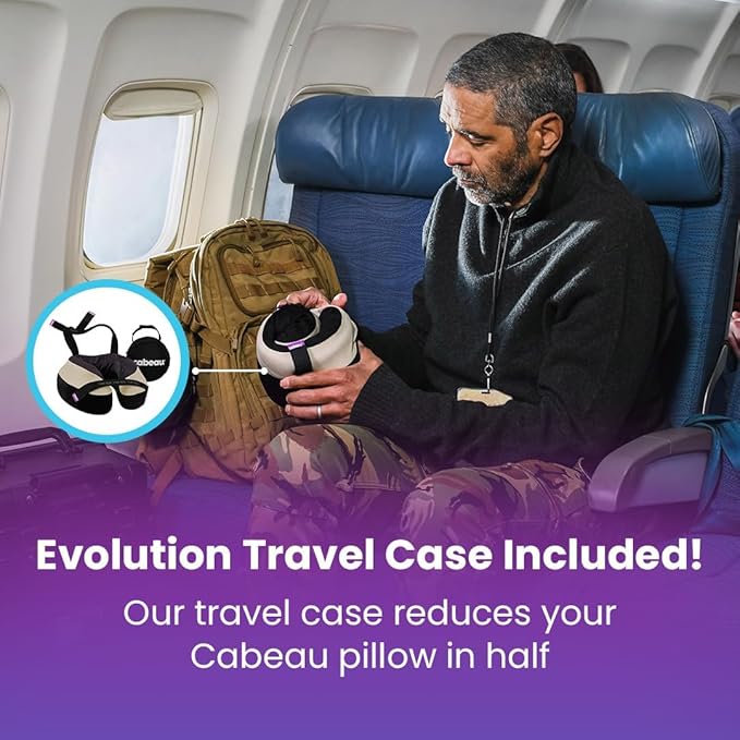 Cabeau Travel Neck Pillow for Airplanes – The Neck’s Evolution, TNE S3 – Supportive Memory Foam Design for Long Haul Flights – Attachable Seat Straps and 360° Support (London Red)
