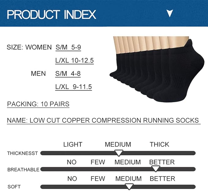 Iseasoo Copper Ankle Compression Socks - Low Cut Arch Support Socks for Men & Women, Running, Nurses, Plantar Fasciitis Socks