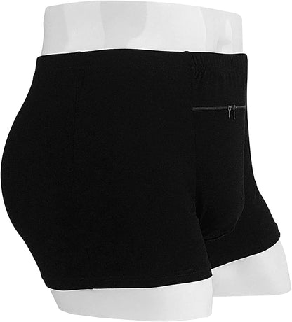LUEXBOX Pocket Underwear for Men with A Secret Hidden Pocket, Travel Boxer Briefs, 4 Packs (Black)