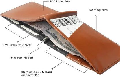 Leather Travel Wallet RFID - Slim Passport Holder for Men & Women - Fits Passport, Cards, SIMs, Pen & Boarding Pass - Secure Travel Document Organizer (Dark Brown)