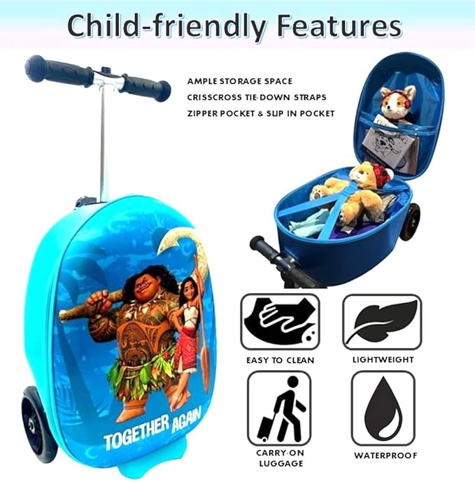 Fast Forward Kid’s Licensed 18" Ride-On Suitcase Scooter - Lightweight Carry-On Foldable Scooter Luggage