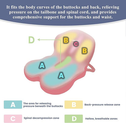 Memory Foam Seat Cushion for Sciatica & Back Pain Relief - Ergonomic Chair Pad with Adjustable Strap & Supportive Comfort Cover, Non-Slip for Car, Truck, Office Chair - Pink