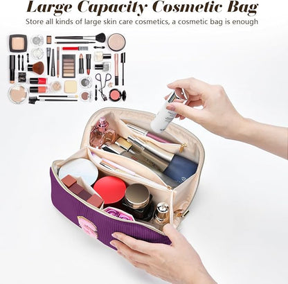 Personalized Initial Makeup Bag,Christmas Gifts for Girl,Preppy Bag Cosmetic Travel Bag Women,Travel Toiletry Organizer,Large Capacity Corduroy Stuff Bag,Cute Cosmetic Pouch Skincare Bag-O