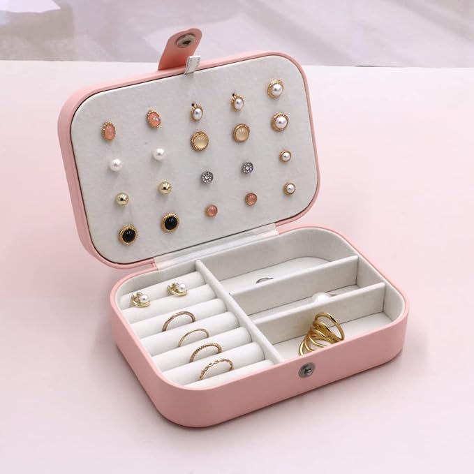 Personalized Jewelry Boxes For Women. PU Leather Travel Jewellery Box - Jewels Storage Box For Earring, Ring, Necklace. Bridesmaid Gifts. Jewelry Case, Birthday Gifts For Women (Pink With Name)