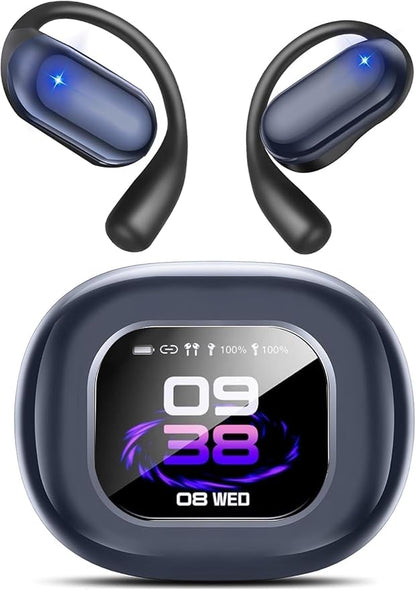 Open Ear Bone Conduction Headphones,Bluetooth Headphones 5.4 with Smart Digital Display,60H Playtime,IPX7 Waterproof,Touch Control Operate Fit Cycling Running