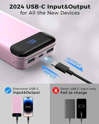 Portable Charger Power Bank 40000mAh Powerbank PD 30W and QC 4.0 Fast Charging External Battery Pack with USB-C LED 3 Outputs & 2 Inputs Portable Charging for iPhone 15 14 13 (Pink)