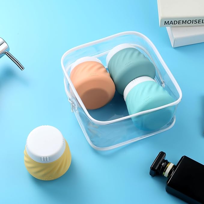 Gemice 4 OZ Travel Size Containers for Toiletries, 4-Pack Leak-Proof Silicone Slime Jars with Lids, BPA Free Small Round Cosmetic Slime Container for Lotion, Cream, Ointments, Travel Essentials