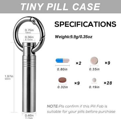 TISUR Small Keychain Pill Holder ，Titanium Metal Travel Pill Case Portable Pill Organizer Container for Purse Waterproof Keychain Pill Holder Medicine Bottle