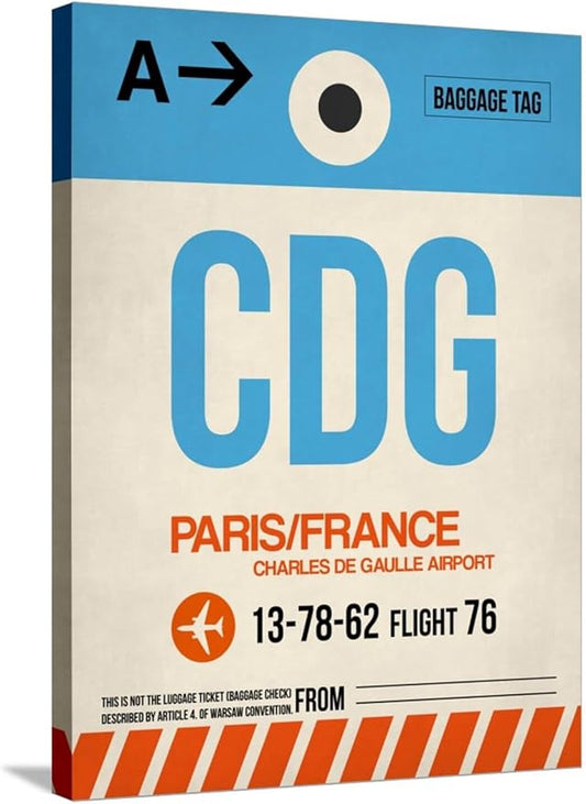 ART.COM Stretched Canvas Print CDG Paris Luggage Tag 2 by NaxArt, 24" x 32"