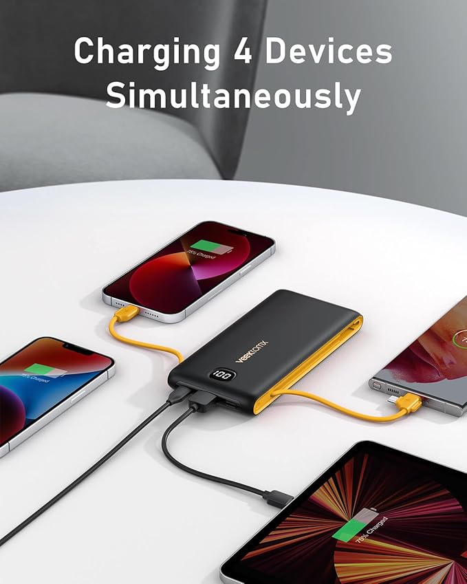 VEEKTOMX Portable Charger with Built in Cables 10000mAh, Power Bank for iPhone with Wall Plug, Travel Essential Fast Charging USB C Slim External Battery Pack for iPhone 17/16/15, Samsung, iPad, etc
