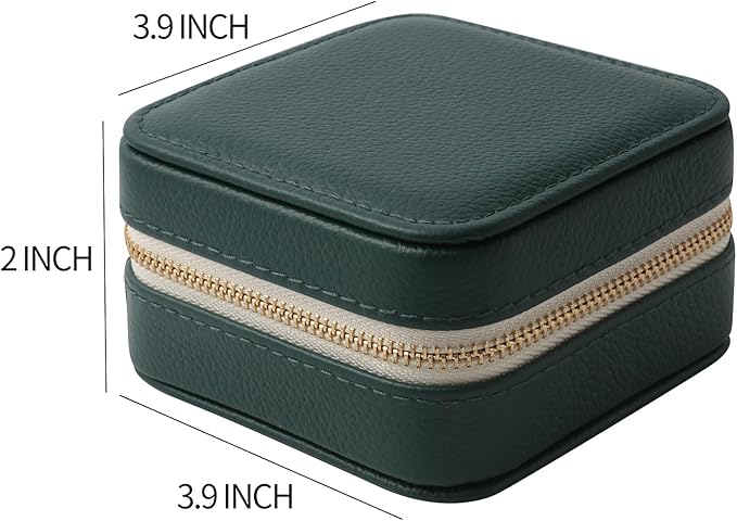 Genuine Leather Travel Jewelry Organizer Case with Mirror for Women, Small Mini Portable Jewelry Box for Earring, Ring, Necklace, Bracelet（Forest Green）