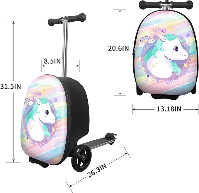 ALVOD Scooter Suitcase for Kids - Scooter Luggage for Kids Lightweight Suitcases with LED Light Wheels