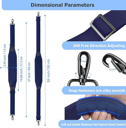 ZINMARK Shoulder Strap 59" with Fixed Pad and Dual Balance Buckles and Swivel Metal Hooks for Laptop Bag and Most Bag