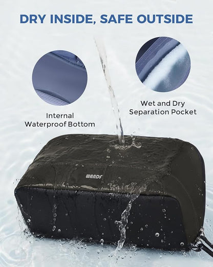 WANDF Toiletry Bag for Men, PU Leather Travel Organizer with Detachable Waterproof Hanging Pouch, Open-Flat Dopp Kit Shaving Bag with Wet Pocket for Travel Toiletries Accessories (Army Green)