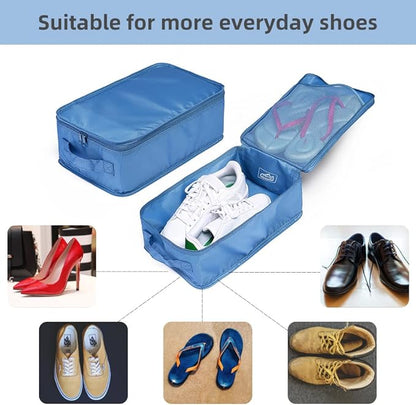 Travel Shoe Bags, Foldable Waterproof Shoe Pouches Organizer-Double Layer (4 Seablue Shoe Bags)