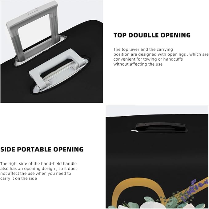 Flower Letter R Black Luggage Cover Elastic Washable Stretch Suitcase Protector Anti-Scratch Travel Suitcase Cover for Kid and Adult XL (29-32 inch suitcase)