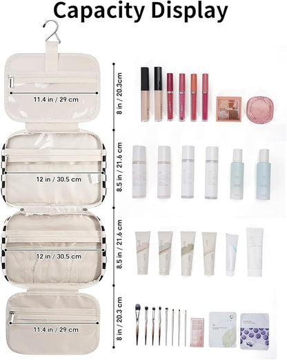 Narwey Travel Toiletry Bag for Women Large Hanging Makeup Bag Organizer Toiletries Bag for Full Size Essentials Accessories Cosmetics (Black Checkerboard (Large))