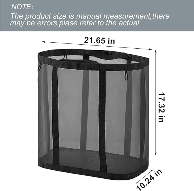 Mesh Bag with Handles, Collapsible Laundry Basket, Foldable Laundry Bag, Breathable Folding Beach Bag,Space-saving Travel Tote Bags (1, Black)