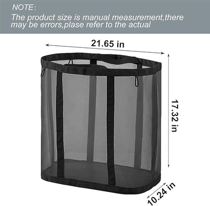 Mesh Bag with Handles, Collapsible Laundry Basket, Foldable Laundry Bag, Breathable Folding Beach Bag,Space-saving Travel Tote Bags (1, Black)