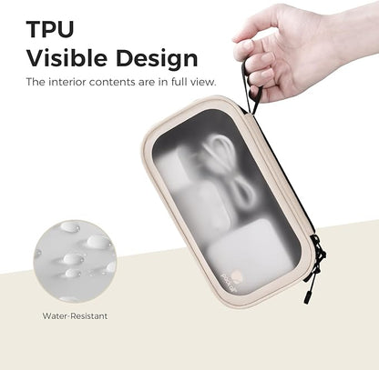 pack all Clear Electronic Organizer, TPU Cable Organizer Bag, Compact Cord Travel Organizer for Cables, Chargers, Phones, USB cords, SD Cards (Beige)