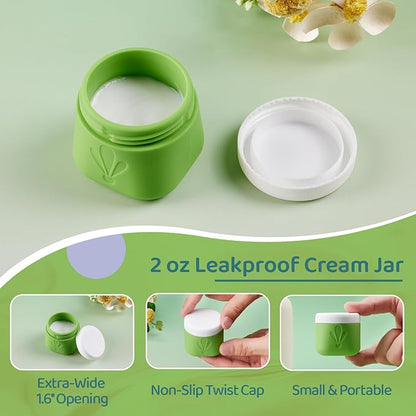 INSFIT 8 Pack Silicone Travel Bottles & Cream Jars with Toiletry Bag, 3oz Leakproof Containers & 2oz Jars with Waterproof Labels, BPA-Free Squeezable Toiletries Set for Shampoo, Lotion