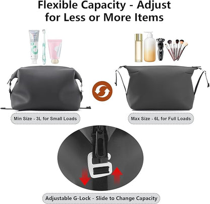 Vomgomfom 6L 13 Inch Silicone Toiletry Bag, Waterproof Leakproof Travel Cosmetic Organizer, Adjustable G-Buckle Compression Dopp Kit, Foldable Makeup Bag for Women & Men (Grey, 13" 6L)