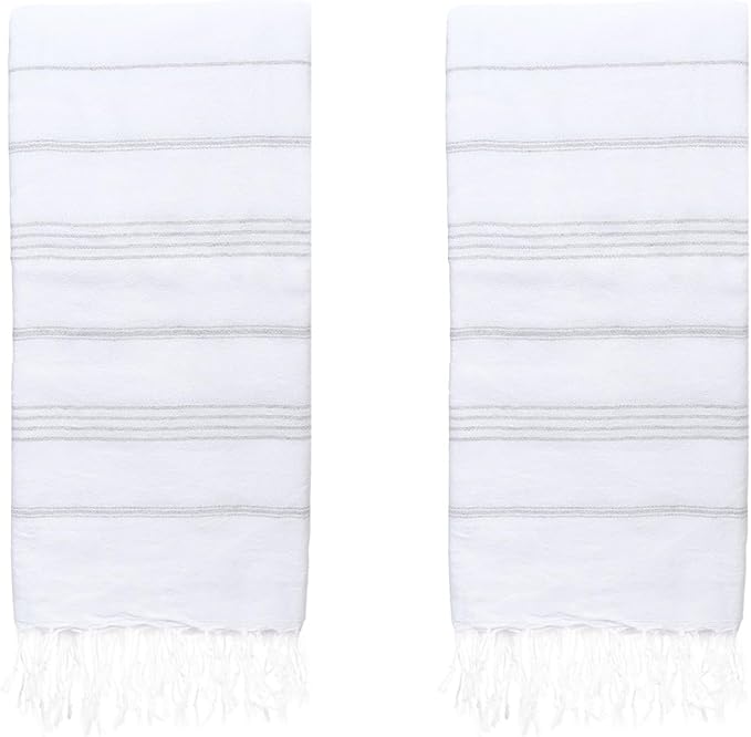 Turkish Beach Towels, Pack of 2 | Oversized, Quick Dry, Sand Free | 100% Cotton, Large 38x71 Towels for Beach, Pool, Travel | Ultra-Soft, Compact, and Absorbent | White