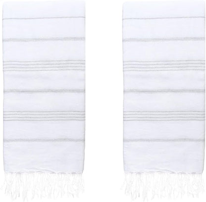 Turkish Beach Towels, Pack of 2 | Oversized, Quick Dry, Sand Free | 100% Cotton, Large 38x71 Towels for Beach, Pool, Travel | Ultra-Soft, Compact, and Absorbent | White