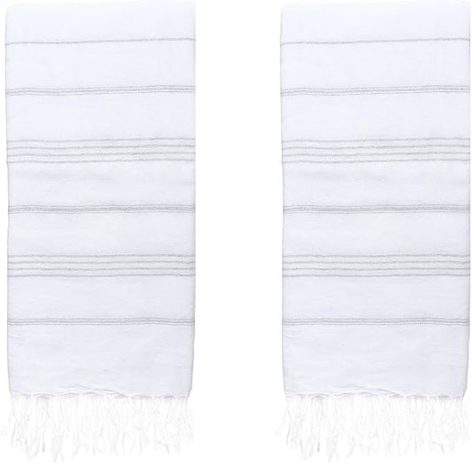 Turkish Beach Towels, Pack of 2 | Oversized, Quick Dry, Sand Free | 100% Cotton, Large 38x71 Towels for Beach, Pool, Travel | Ultra-Soft, Compact, and Absorbent | White