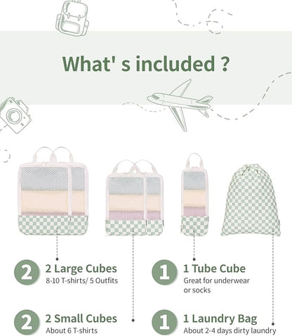 Narwey 6 Set Compression Packing Cubes for Travel Kids Women Carry on, Packing Organizers Bag for Backpack Luggage Suitcase Duffle Bags