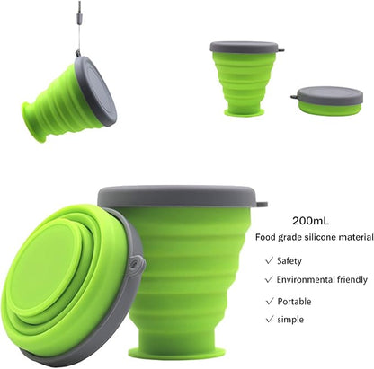 Collapsible Silicone Cup - 6 Piece Collapsible Silicone cup with Lid, Expandable Drinking Glasses Set, Reusable cup, Suitable for Camping and Hiking