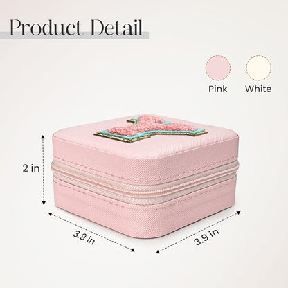 SANDJEST Personalized Jewelry Box, Pink Travel Jewelry Box with Initial Y, Small Monogrammed Jewelry Case Organizer for Girls Women Teen Kids, Mini Travel Essentials Gifts for Birthday Christmas