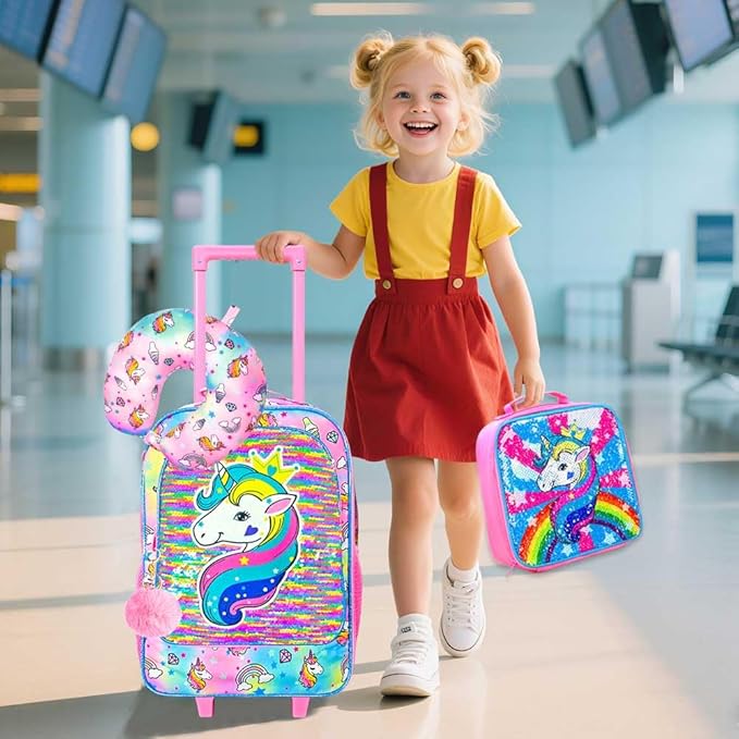 Kids Suitcase with Wheels for Girls and Boys, Rolling Carry on Luggage for Toddler Children