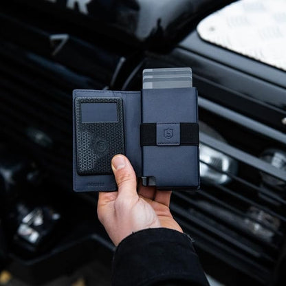 Ekster - Parliament Pop Up Wallet for Men - RFID Blocking Metal Card Holder Wallet with Push Button and Card Ejection - Minimalist Leather Tactical Daily Carry Parliament - Easy Access, Navy Color