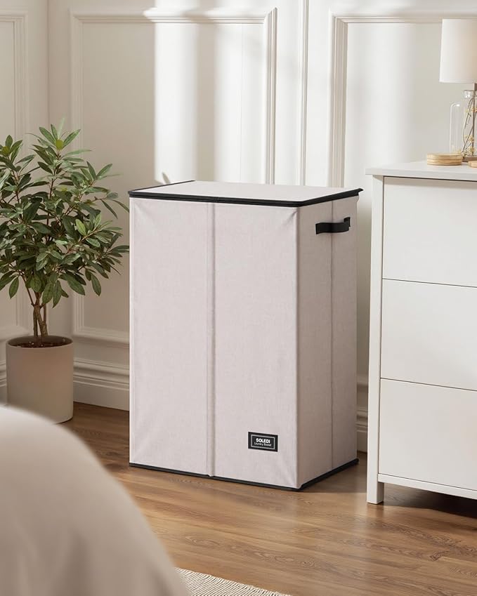 SOLEDI Laundry Hamper with Lid 130L Large & Tall Collapsible Laundry Basket, Clothes Hamper with Bag Removable Easy to Carry, Dirty Hampers for Bedroom, Bathroom, Dorm, College, Light taupe