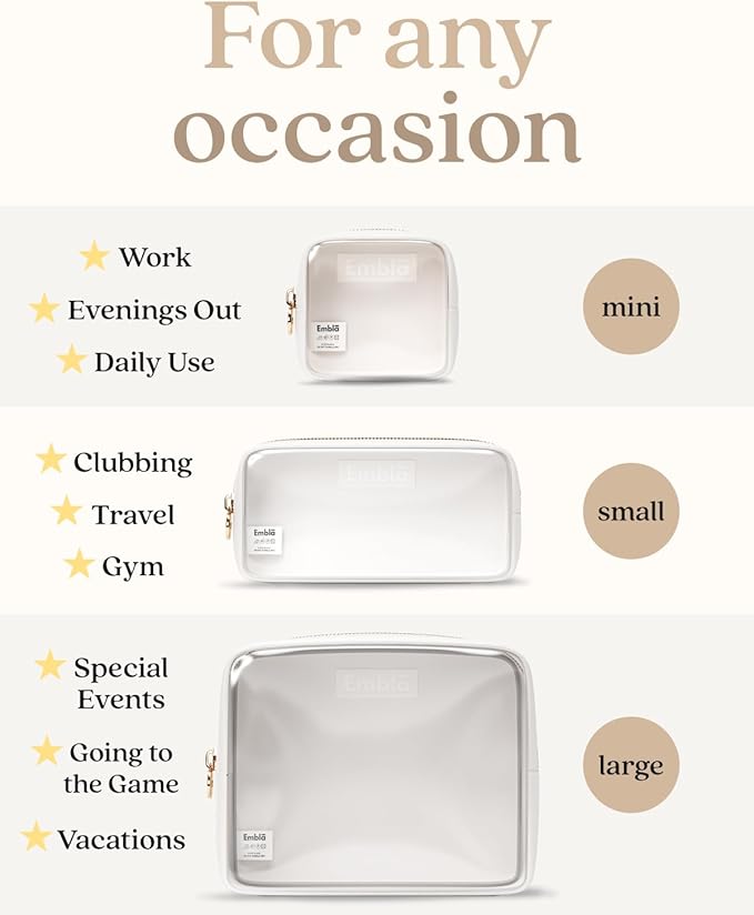 Clear Cosmetic Bags Set of 3, Mini Small Large Makeup Bags For Women Clear Pouch Cosmetics Cases Zipper Cute Pouches Make Up Travel Toiletry Essentials Preppy Purse Organizer Makeup Cases, White