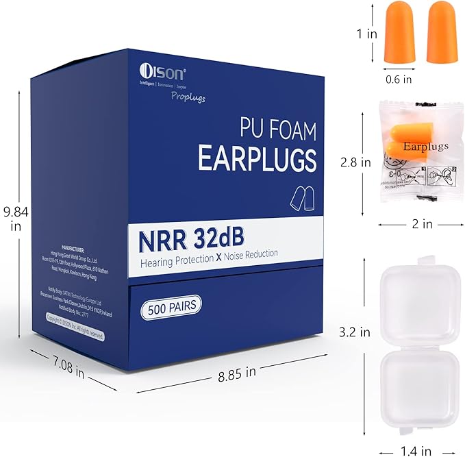 500Pairs Foam Earplugs, 32dB Disposable Noise Reduction Ear Plugs, Hearing Protection Bulk Ear Plugs for Shooting Range, Work, Travel,Concert