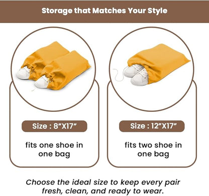 LFH Cotton Rich Shoe Storage Bags with Drawstring, Dustproof Breathable Reusable Organizer, Perfect For Travel, Dorm, Hotel, College, Gym, Easy to Carry, Machine Washable 12"x17" (Pack of 6) - Golden