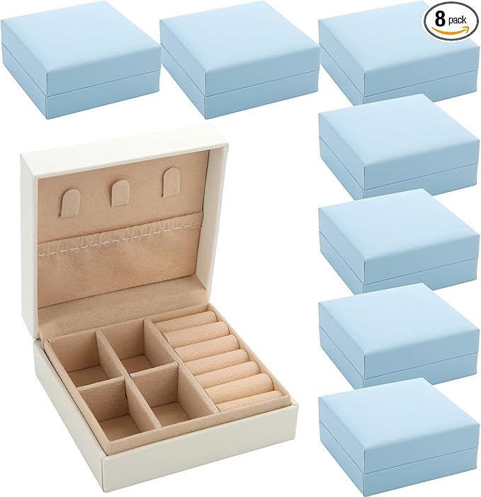 Bridesmaid Proposal Gifts Travel Jewelry Case Jewelry Travel Organizer Small Bachelorette party Jewelry Box Bridesmaid Gift Boxes Mini Storage Organizer Storage Box (8, White&Blue small)